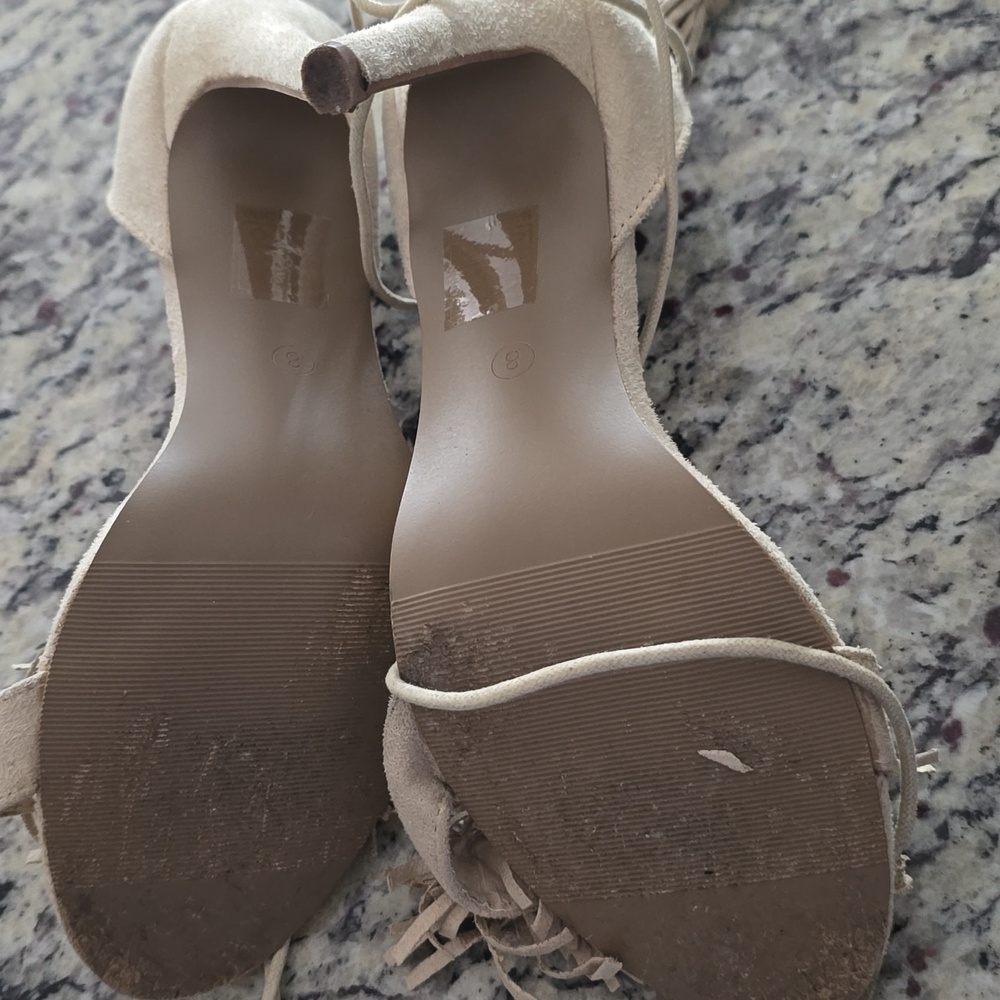 No Doubt Suede Fringe Lace-Up Heels Sandals - Picture 2 of 6